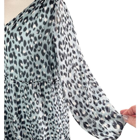 Loft Leopard Print V-Neck Swing Dress Blue Black Animal Print Relaxed Fit L - Picture 4 of 9